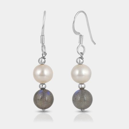Natural Pearl & Labradorite stone dangle earring, Pure 925 Silver earring